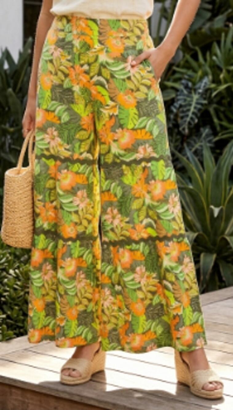 Cato Wide Leg Linen Blend Tropical Print Pants sz XL NEW